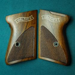 Plaquettes pour Walther PPK - Noyer - Enti&egrave;rement faites &agrave; la main - Logo incrust&eacute;