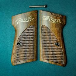 Plaquettes pour Walther PP / PPK/S - Noyer - Enti&egrave;rement faites &agrave; la main - Logo incrust&eacute;