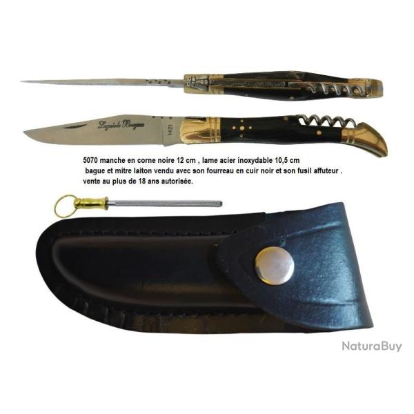 COUTEAU PLIANT LAGUIOLE BOUGNA 5070 MANCHE EN CORNE NOIRE