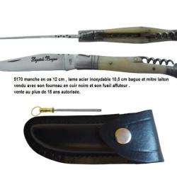 COUTEAU PLIANT LAGUIOLE BOUGNA 5170 MANCHE EN OS ET TIRE BOUCHON