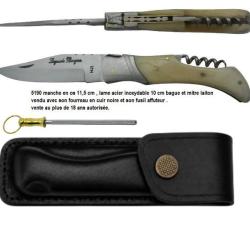 COUTEAU PLIANT LAGUIOLE BOUGNA 5190 MANCHE EN OS ET TIRE BOUCHON