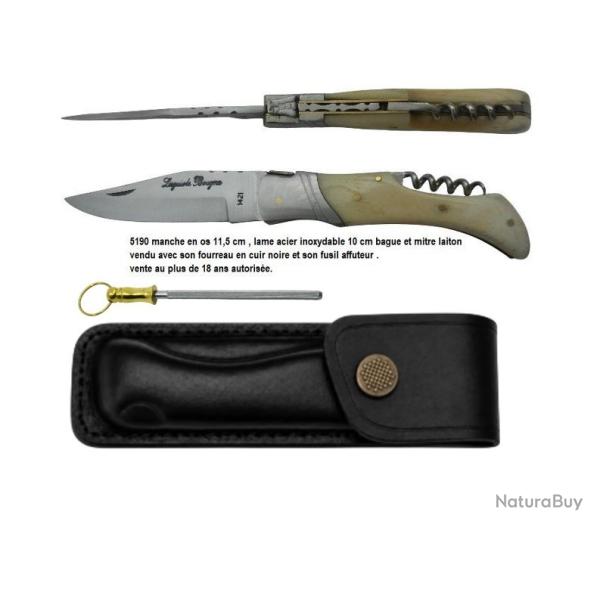 COUTEAU PLIANT LAGUIOLE BOUGNA 5190 MANCHE EN OS ET TIRE BOUCHON