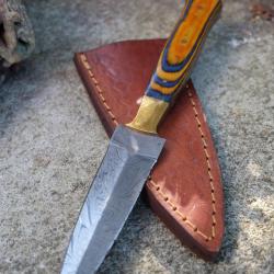 Couteau Dague Scottish Dirk Lame Acier Damas 256 Couches Manche Bois Tigre Etui Cuir Fab Artisanale