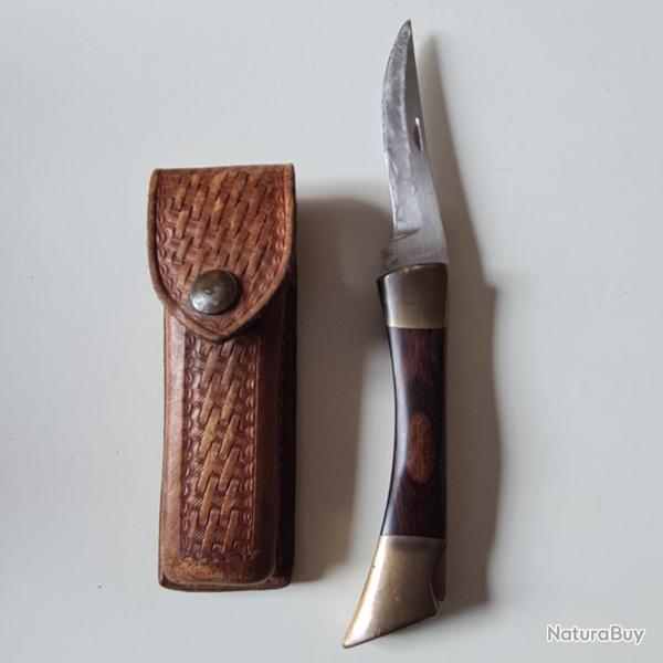 Couteau pliant vintage Browning USA 4018F - Gil Hibben - �tui cuir d'origine