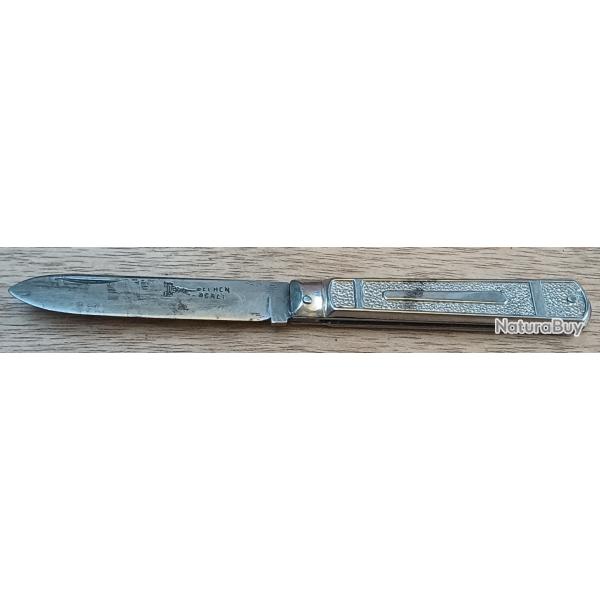 Ancien couteau de poche BECHON GORCE Thiers - manche acier type "Coquille"