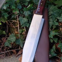GROS Couteau Bowie Crocodile Dundee Machette Lame Clip Point Acier 3Cr13 Manche Bois Etui Cuir