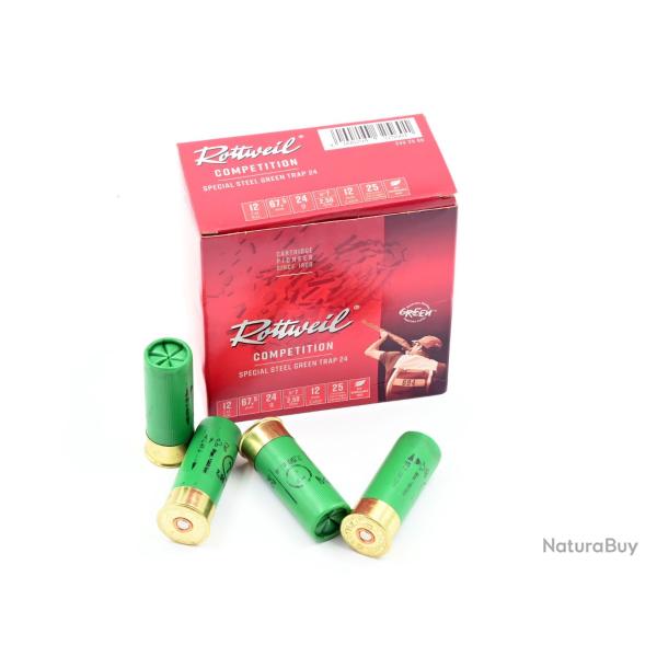 LOT DE 200 MUNITIONS ROTTWEIL COMPETITION SPECIAL STEEL GREEN 24 gr  N� 7 ACIER  CAL 12X67.5