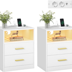 Lot de 2 tables de chevet avec tiroirs compartiment ouvert 30 x 40,1 x 50,2 cm style moderne chambr