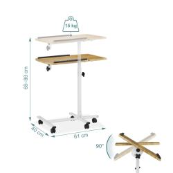 Table de travail sur roulettes r&eacute;glable hauteur 70 x 50 x 30 cm pour ordinateur portable design mod