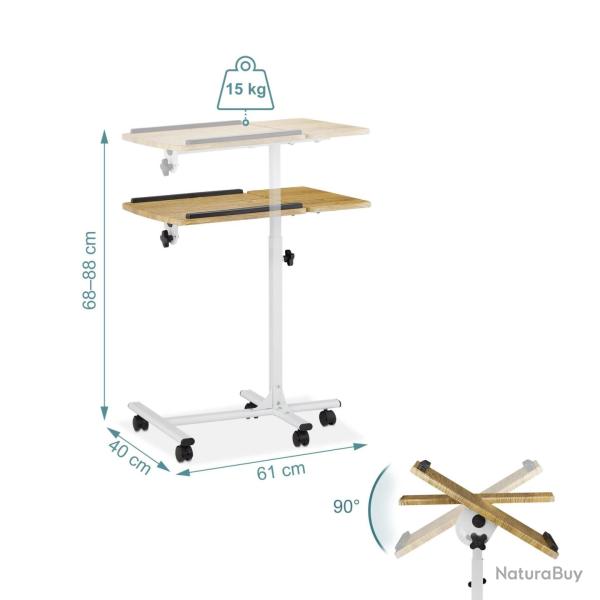 Table de travail sur roulettes r�glable hauteur 70 x 50 x 30 cm pour ordinateur portable design mod