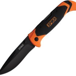 Couteau Spika Challenger Lame Acier AUS-8 Manche Synth&eacute;tique Noir/Orange Lockback SPIKSPLK05B