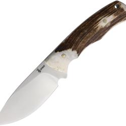 Couteau Fixe Spika Jeremiah Lame Acier VG-10 Manche Bois de Cerf Naturel &Eacute;tui Cuir SPIKBUFB090