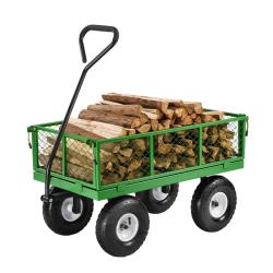 Chariot de Jardin 4 Roues Charge 308 kg Acier Ridelles Amovibles Pneus 25 cm Vert